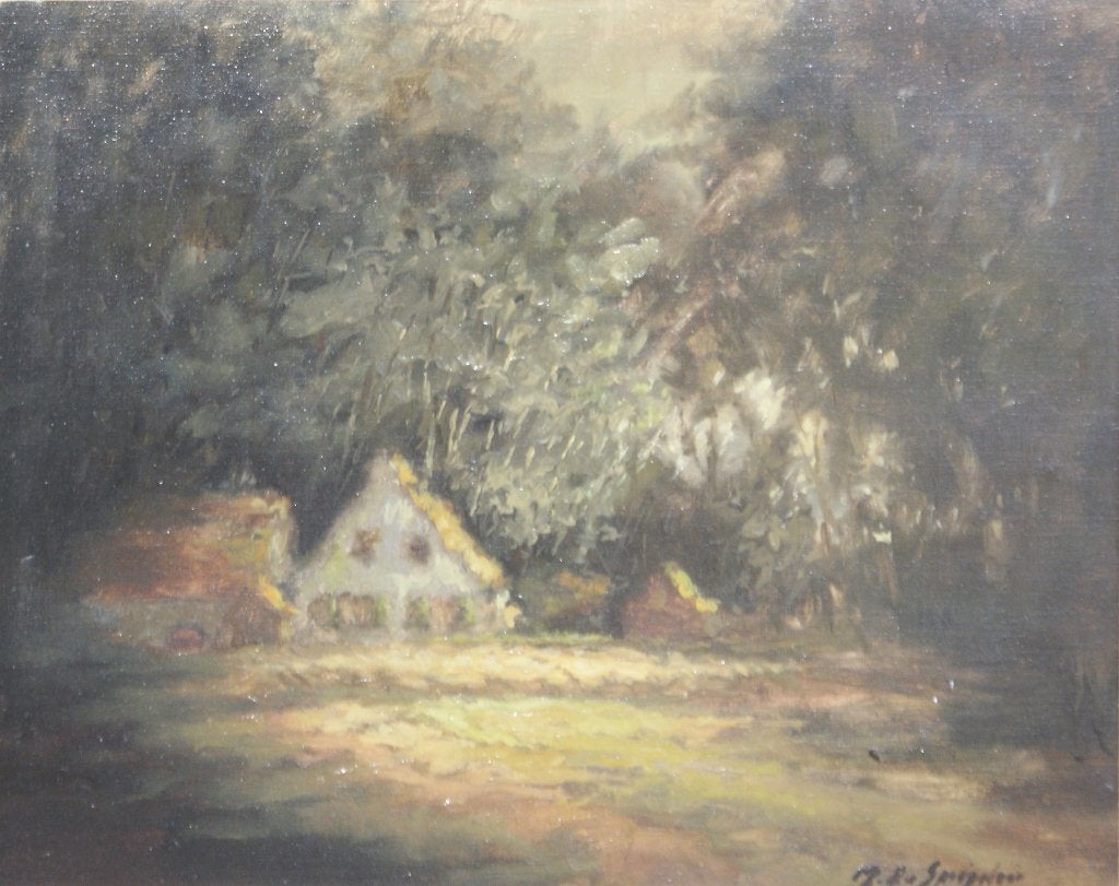 Marthe De Spiegeleir (1897-1991): Boshuisje (O/D, 68 x 58cm), Ophalen of Verzenden, Gesigneerd