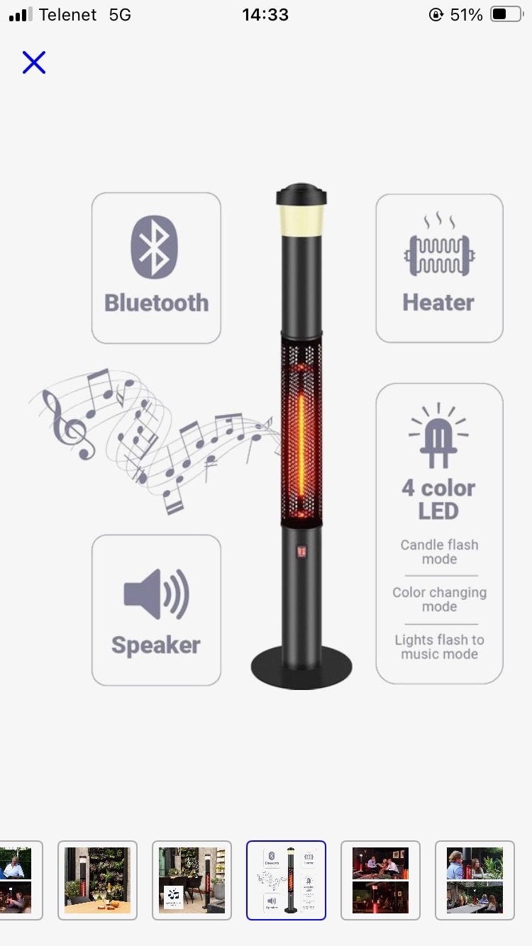 Terrasverwarmer met bluetooth en sfeerverlichting, Tuin en Terras, Ophalen, Zo goed als nieuw