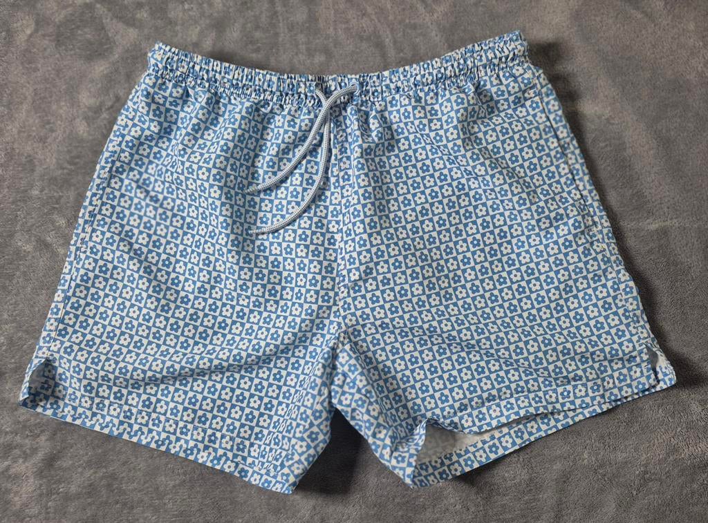 Short de bain Primark - Motif bleu et blanc - Taille L, Envoi, Bleu, Short de bain