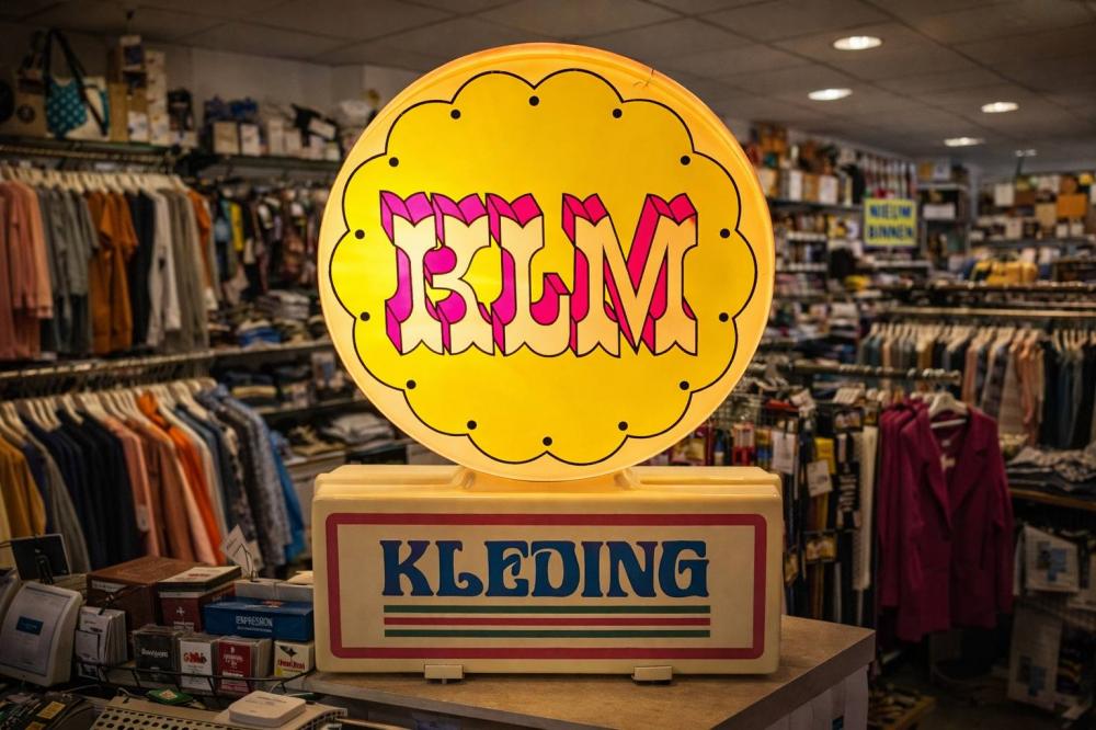 Vintage lichtbak, lichtbakje van KLM kleding (werkkleding)., Verzamelen, Ophalen, Gebruikt, Lichtbak of (neon) lamp
