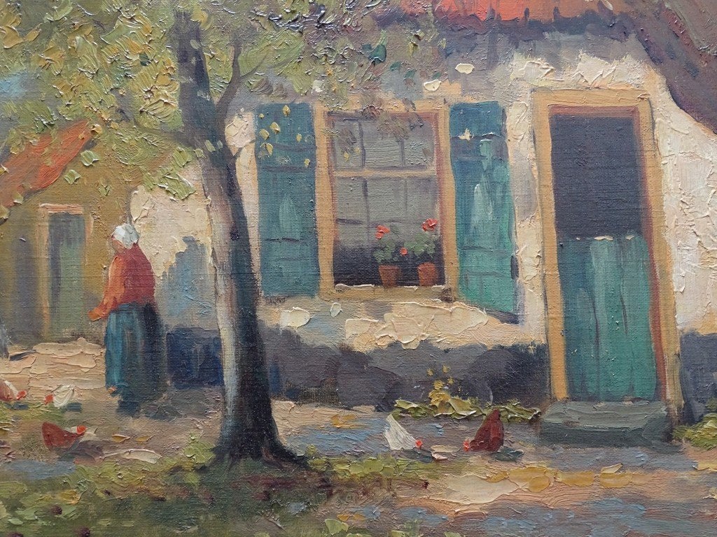 Chris de Bruijn Jr peint ? Peinture à l'huile de ferme, Enlèvement, Paysage urbain / rural, Toile, Impressionniste