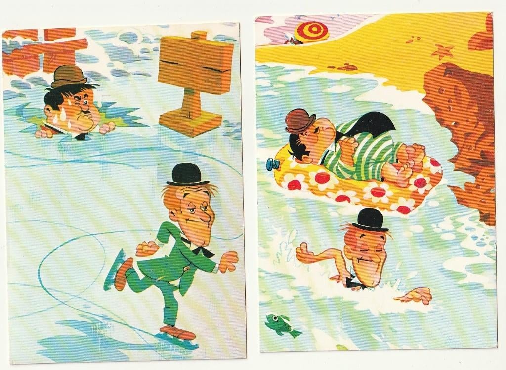 Lot 2 kaarten Laurel en Hardy dikke en dunne Harmon tv-serie, Verzamelen, Verzenden, Ongelopen, Sterren en Beroemdheden