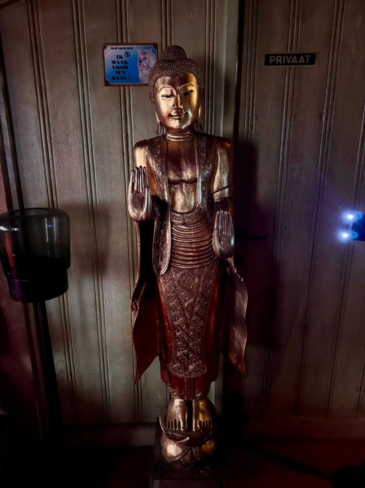 Bouddha XXL exclusif —152 cm en bois massif doré 2006, Enlèvement ou Envoi, Comme neuf