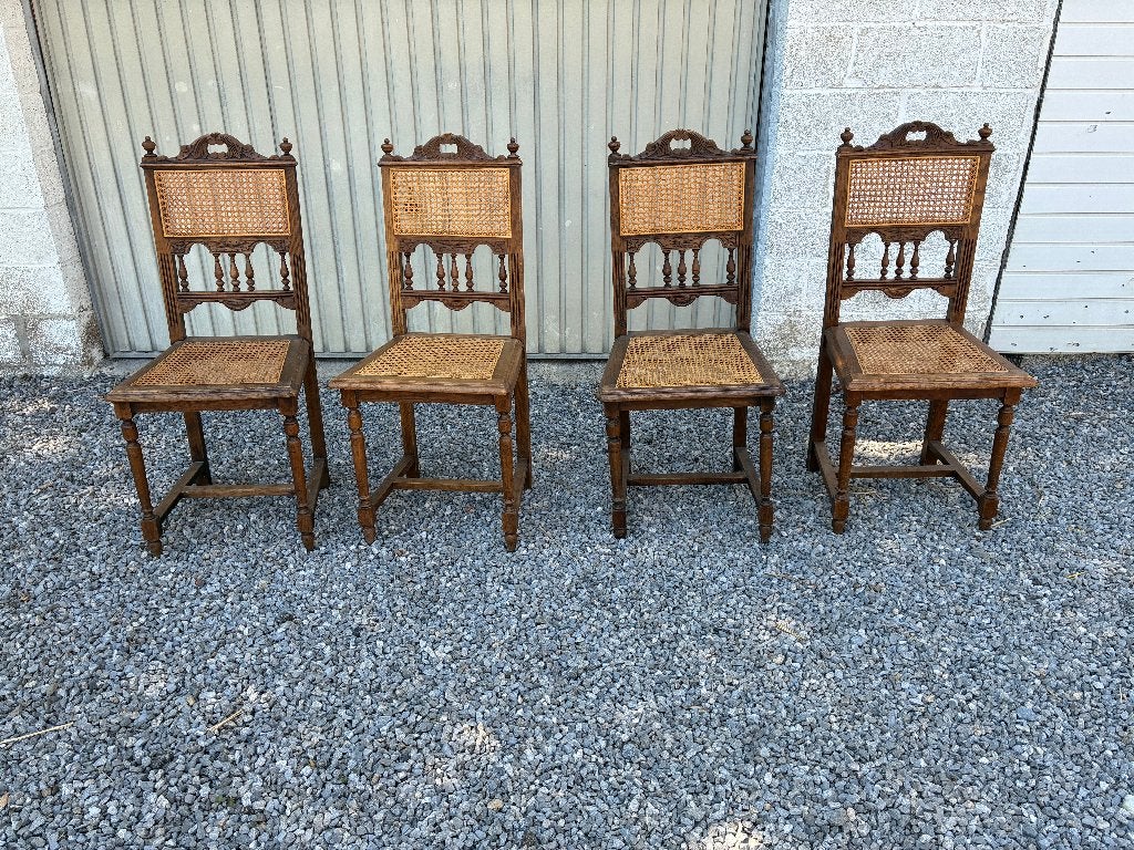 4 chaises cannées anciennes en chêne, Antiquités & Art, Enlèvement
