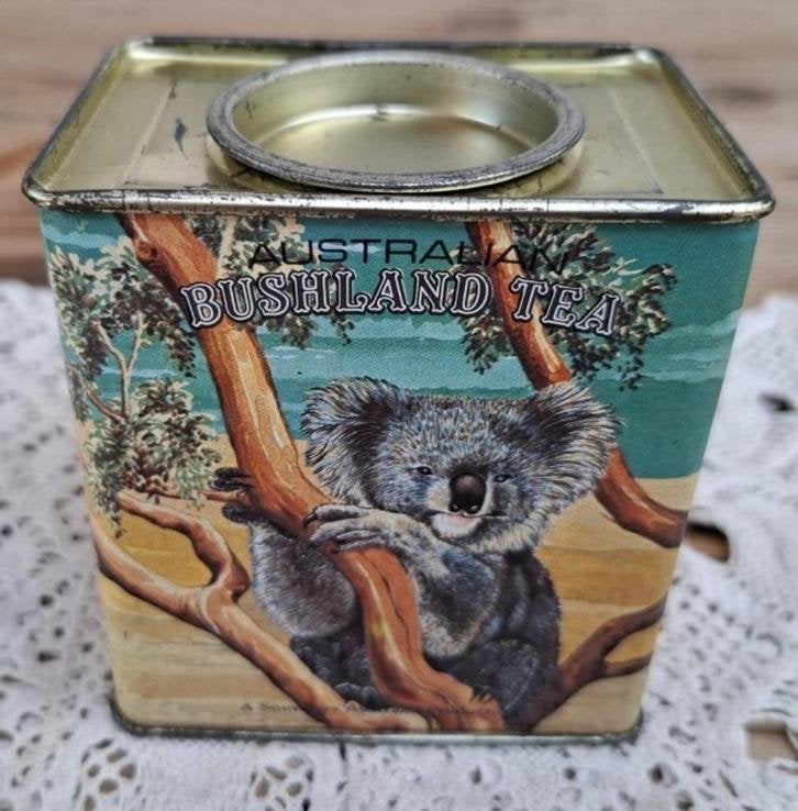 Theeblikje Australië, Kangoeroe, Koala, Rosella, Kookaburra, Ophalen of Verzenden, Gebruikt, Thee, Overige merken