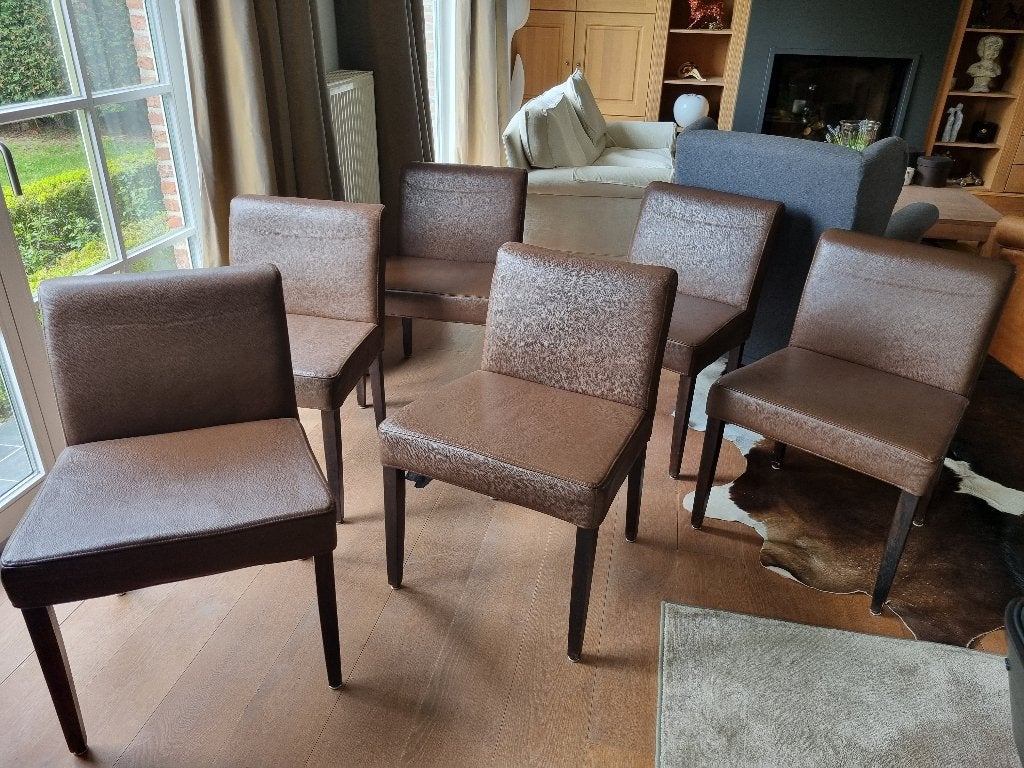 6 lederen stoelen, Maison & Meubles, Brun, Enlèvement, Bois, Cinq, Six Chaises ou plus