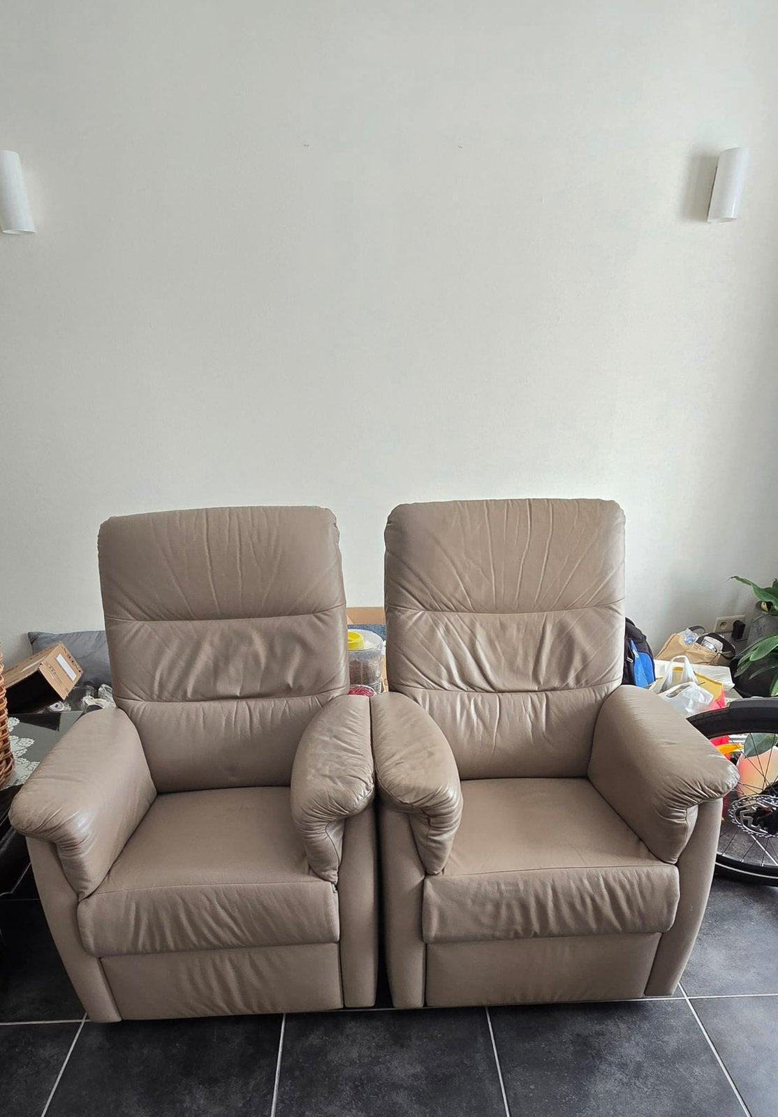 2 electrische rekaxzetels in leder, Ophalen, Gebruikt, Leer