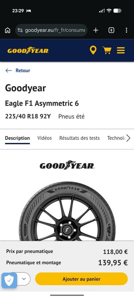 4 pneus neufs Goodyear Eagle F1 Asymetric 6 225 40 R18, Motoren, Ophalen, Nieuw