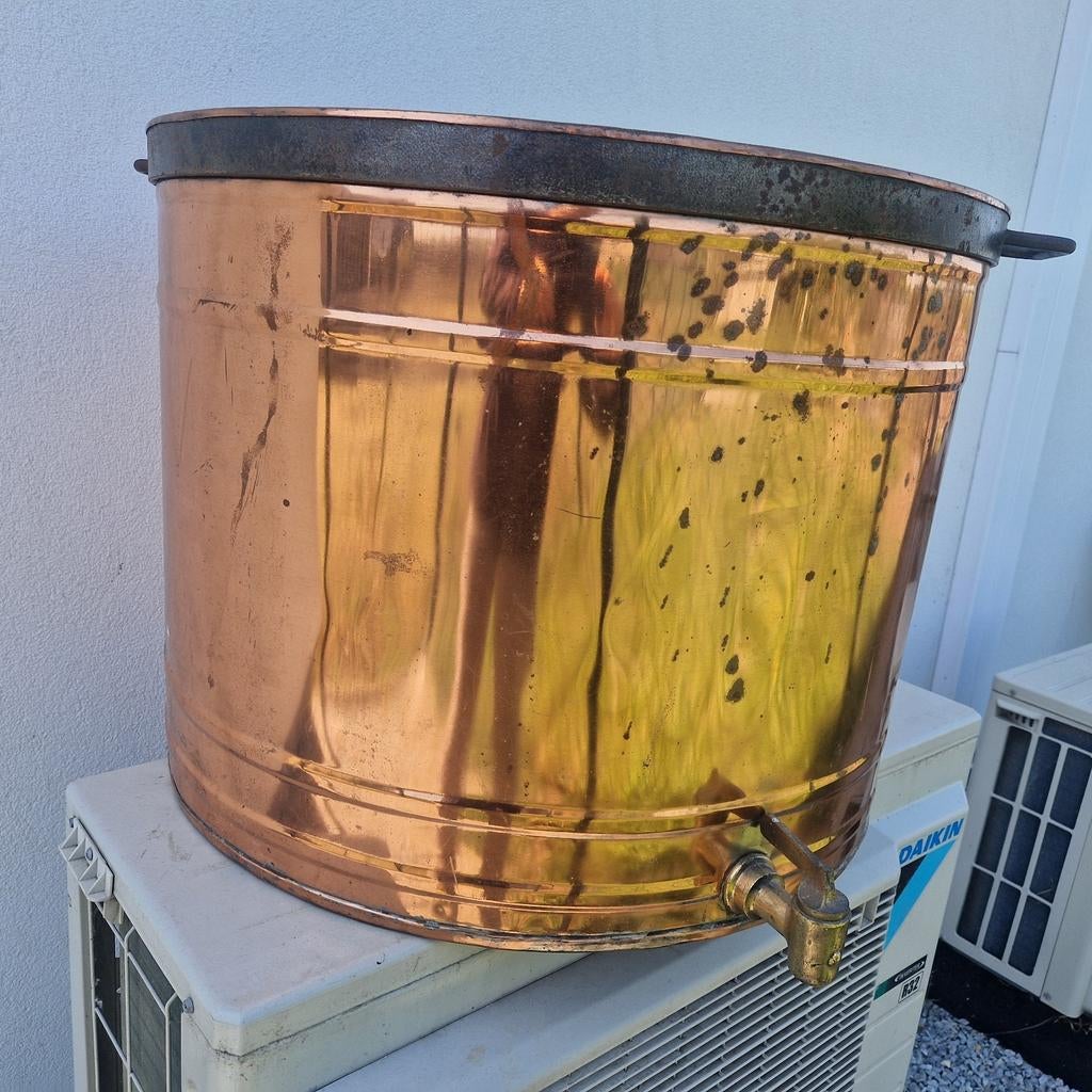 Koperen antieke  rood koper waskuip , diameter 74cm met hand, Antiek en Kunst, Ophalen of Verzenden, Koper