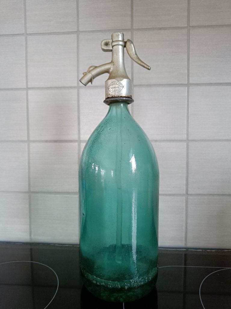 Blauw-groene sodafles. Hoogte: 34 cm., Enlèvement ou Envoi