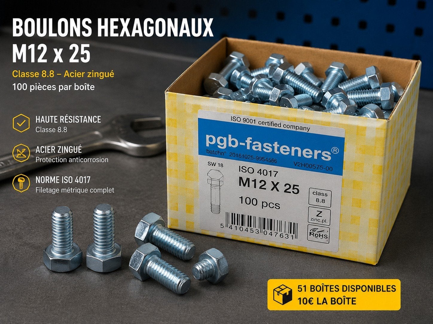 Boulons Hexagonaux, M12x25, PGB Fasteners. 10€ la boîte., Bricolage & Construction, Quincaillerie & Fixations, Enlèvement ou Envoi