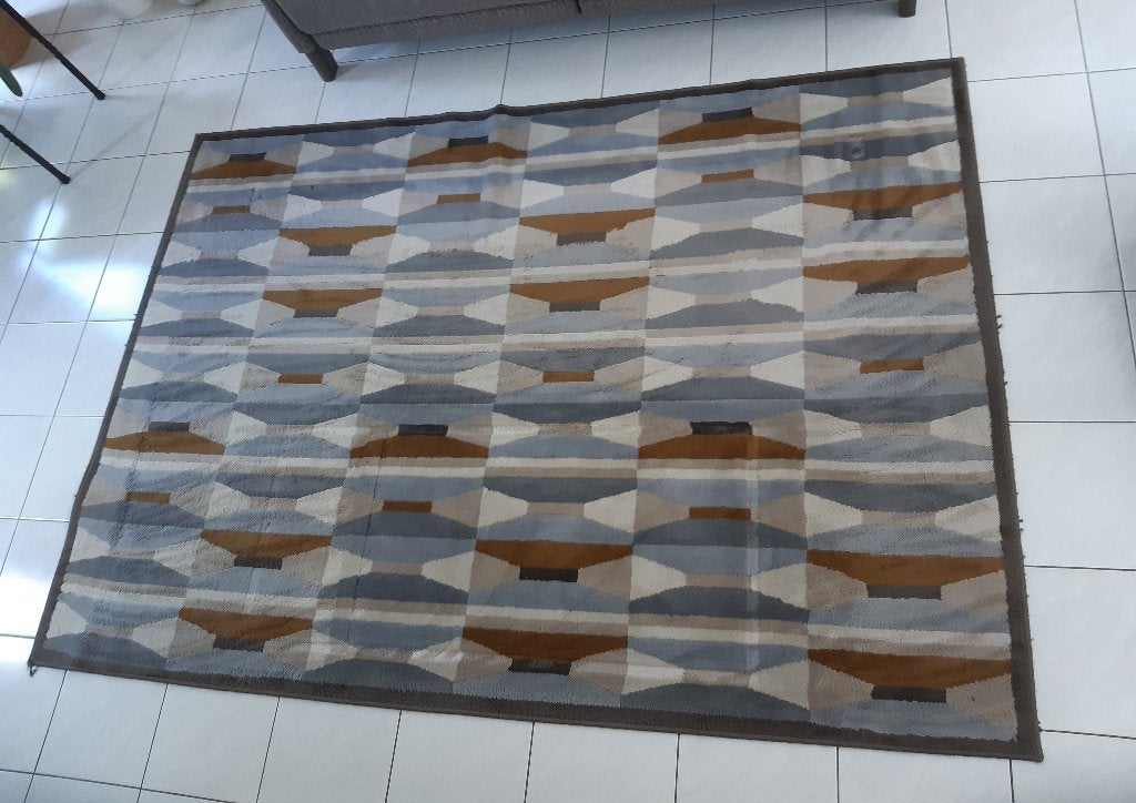 Tapijt: blauw- en grijstinten: 240 x 170 cm, Maison & Meubles, Enlèvement, Utilisé, Bleu