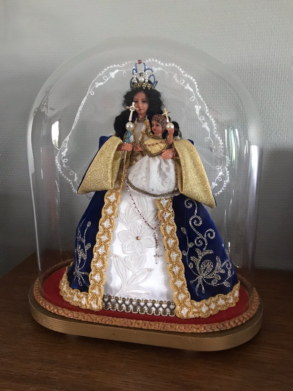 Brocante Mariabeeld onder stolp, Overige materialen, Ophalen, Zo goed als nieuw, Met deksel
