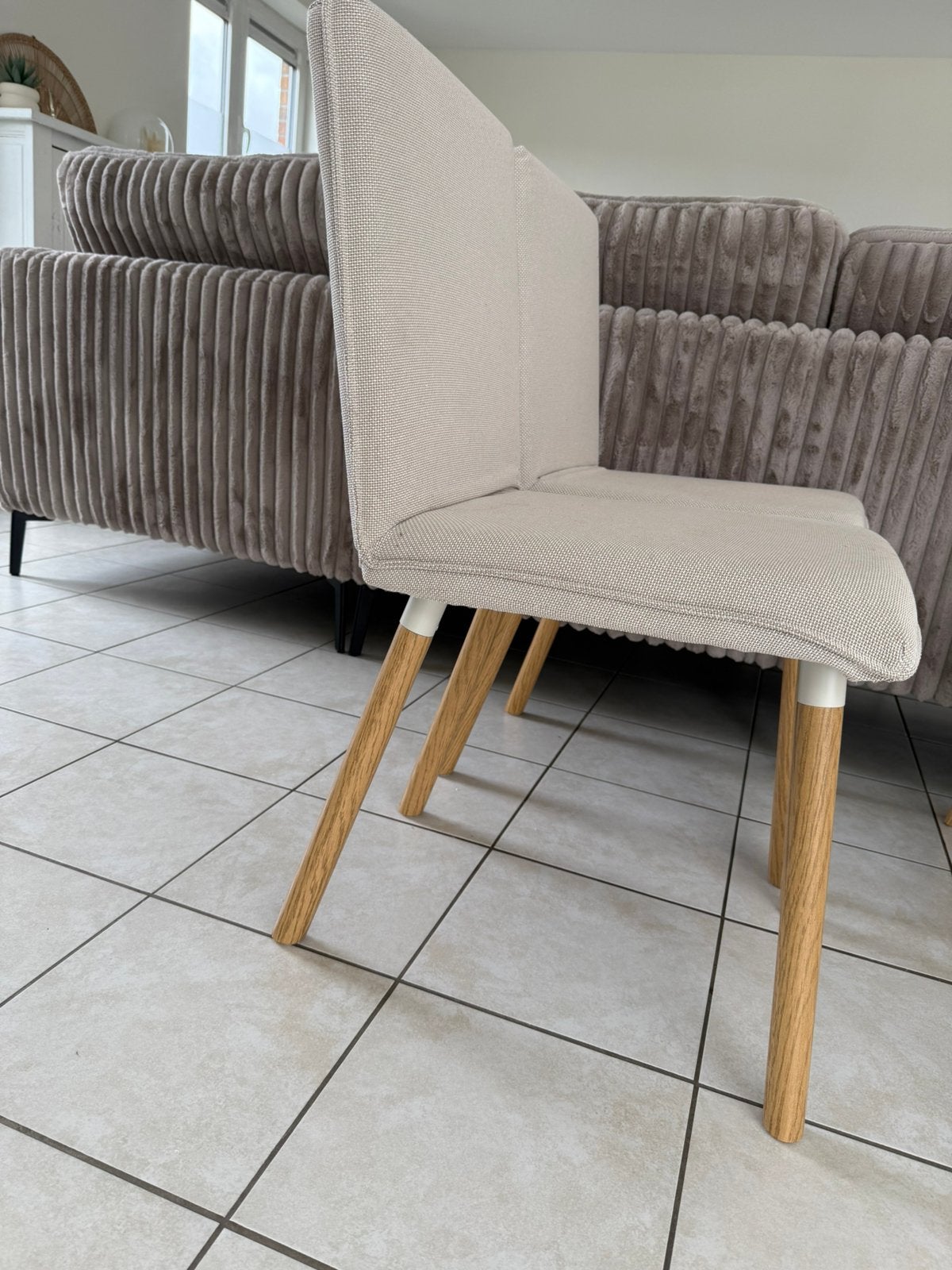 4 chaises ikea blanc beige et bois, Enlèvement, Comme neuf, Blanc, Bois