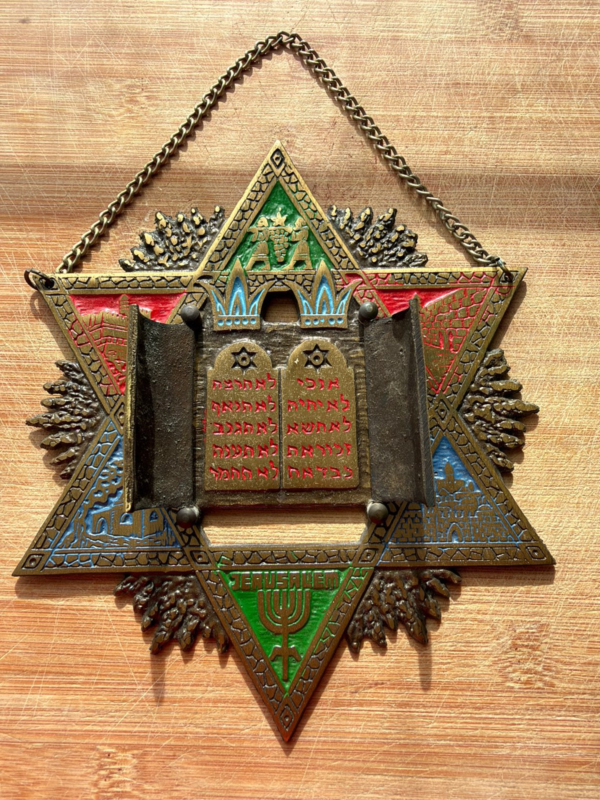 Wandornament brons Judaica met emailaccenten, Ophalen of Verzenden