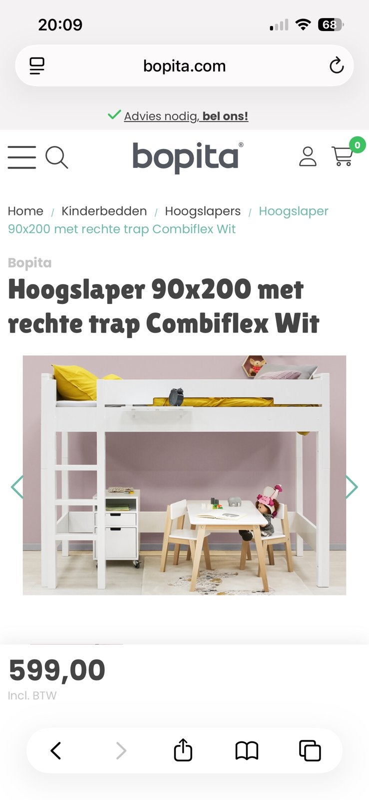 Hoogslaper Combiflex Bopita met matras, Ophalen, Zo goed als nieuw, Hoogslaper