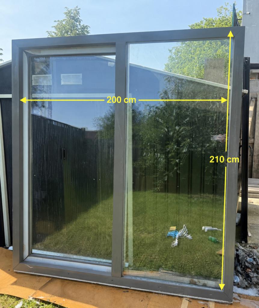 Te koop: PVC Schuifraam – Antraciet/Wit – 200 x 210 cm, Doe-het-zelf en Bouw, Ophalen, Zo goed als nieuw