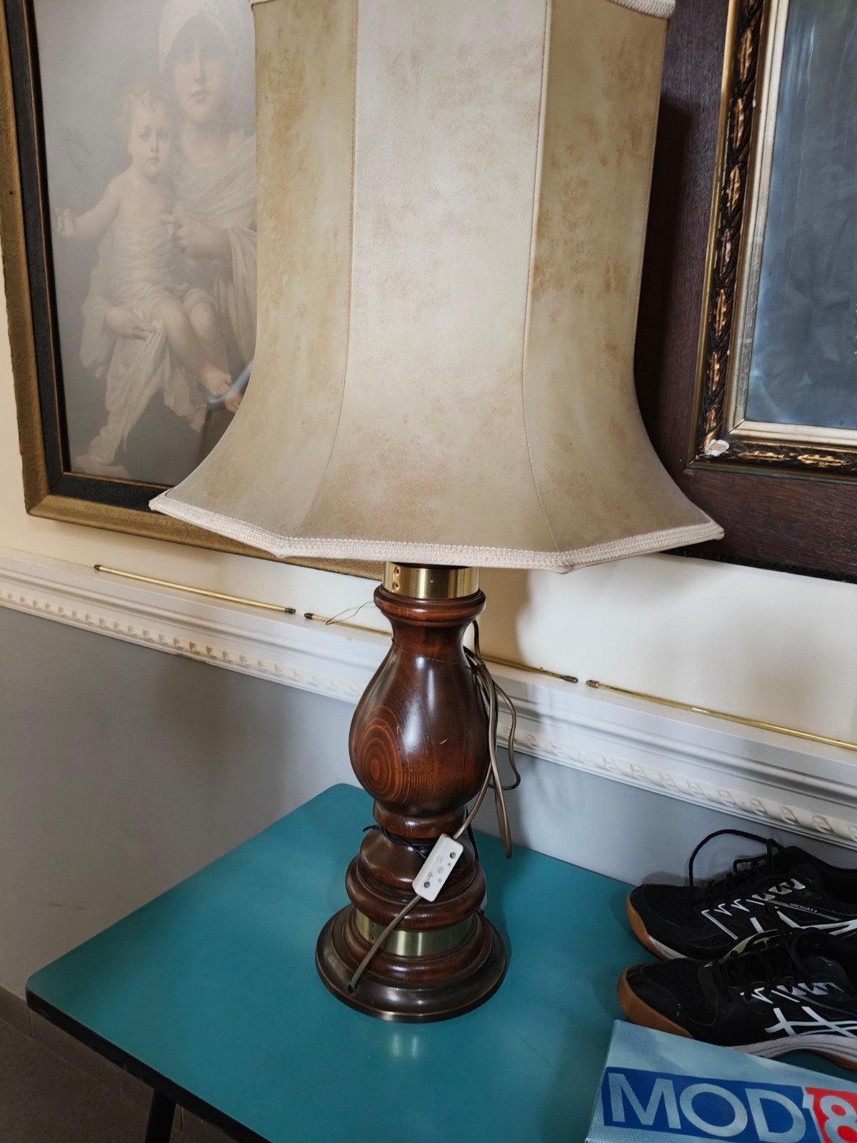 lampe de table nr. 1 84 cm de haut base en bois, Enlèvement ou Envoi