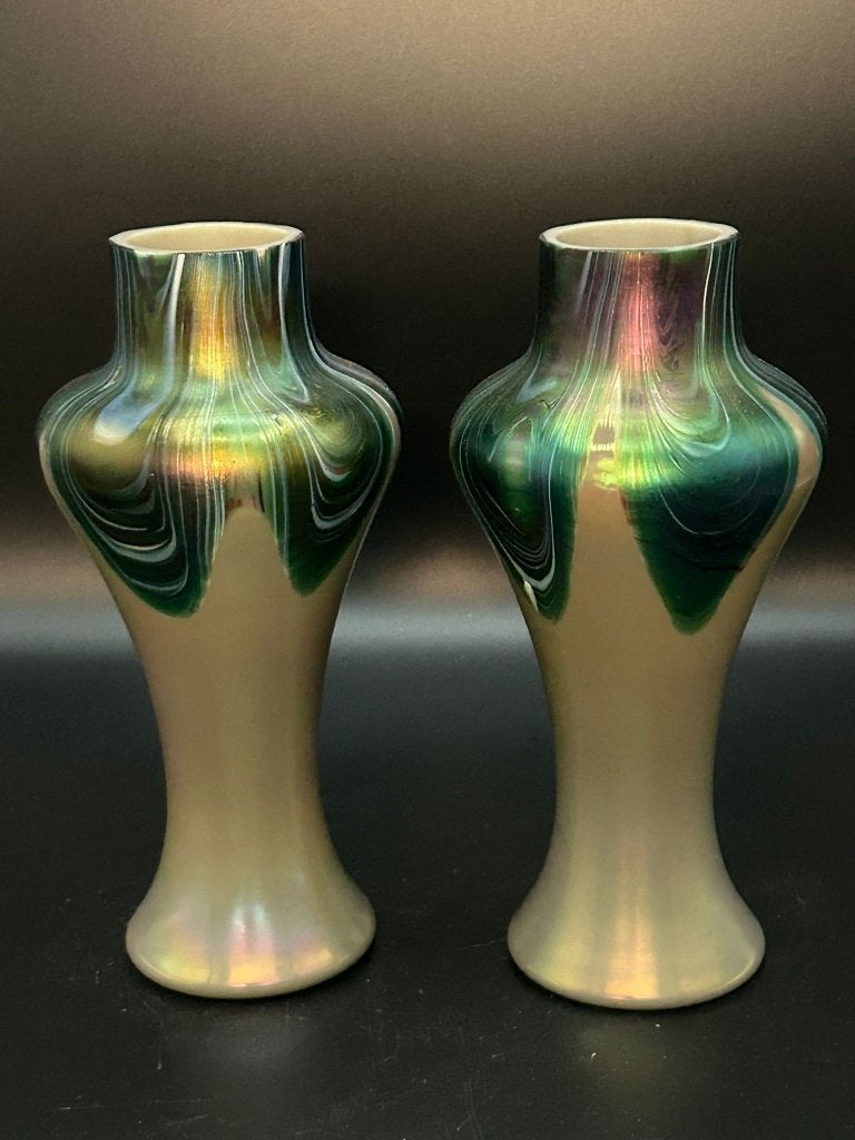 Rindskopf Pulled Feather – paar antieke Art Nouveau vazen, Antiek en Kunst, Verzenden
