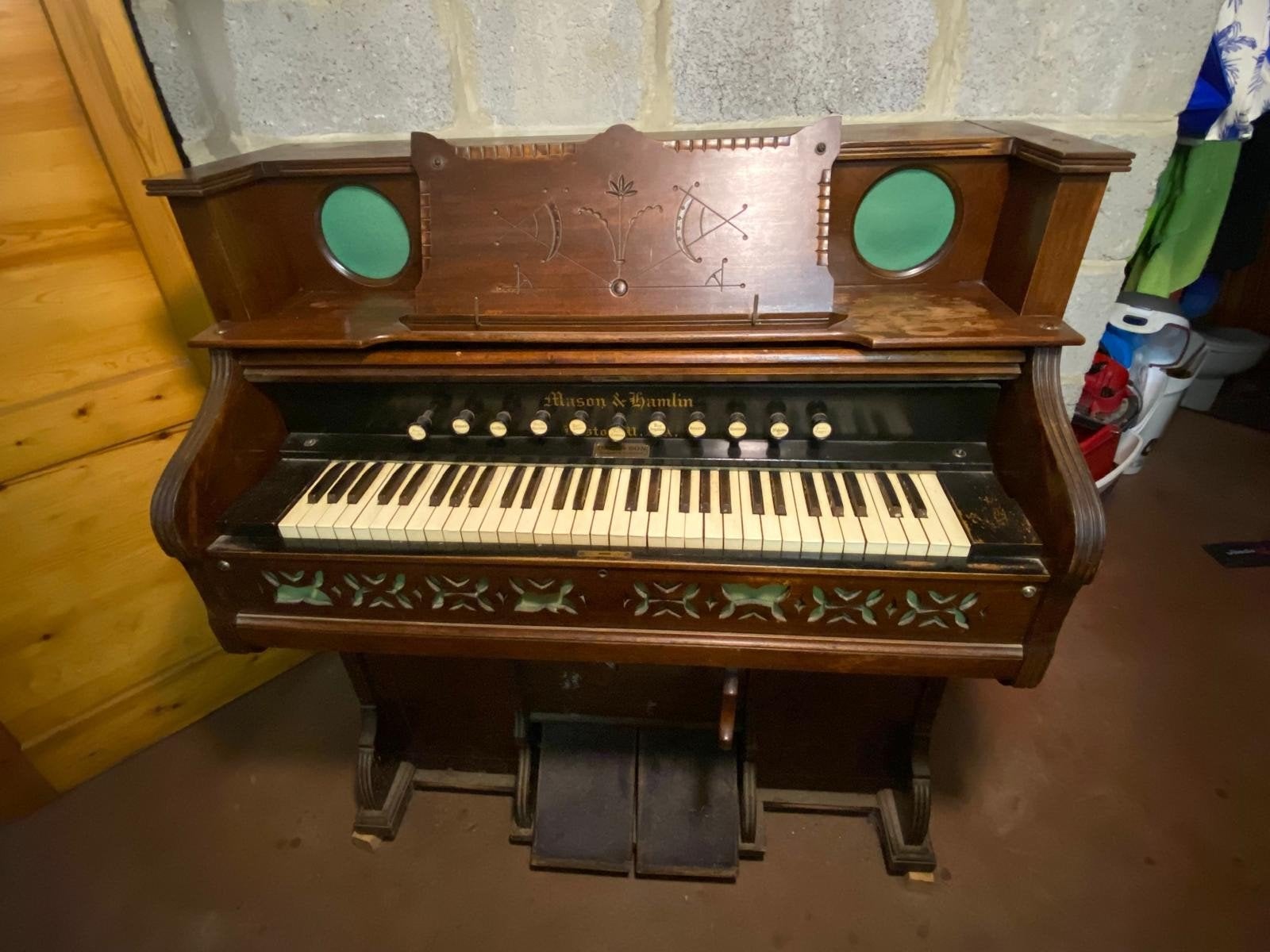 Antieke Mason & Hamlin Pomporgel met Stopknoppen, Muziek en Instrumenten, Ophalen, Gebruikt, Bruin, Overige typen