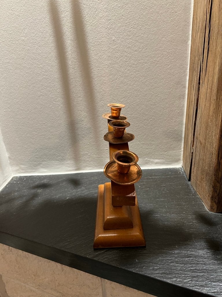 Vintage houten kandelaar, 3 kaarsen, Ophalen of Verzenden