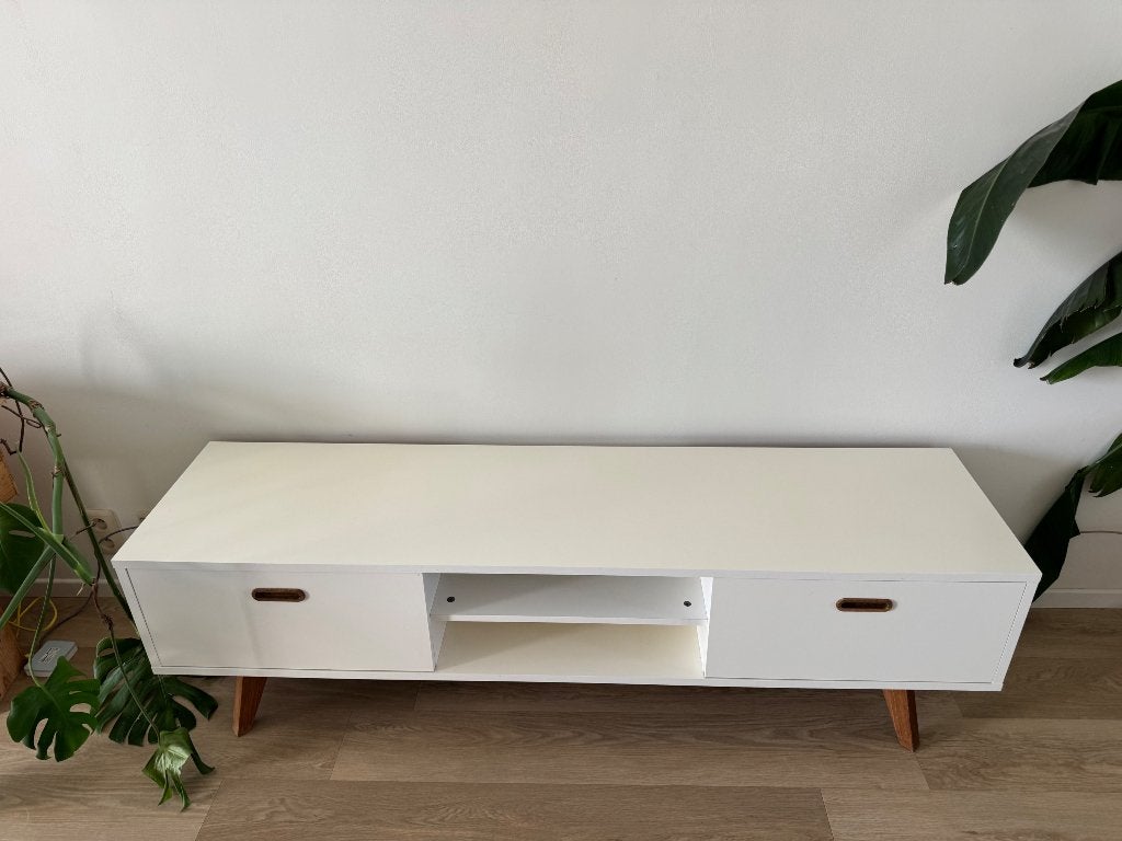 WEBA tv-meubel – wit met houten poten – 170 cm, Ophalen, Gebruikt, 150 tot 200 cm, Scandinavisch