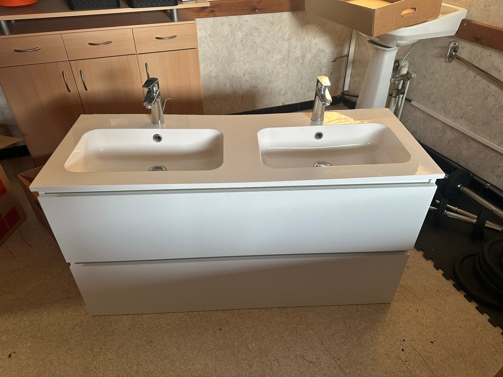 Dubbele lavabo, spiegelkast + douche deur, Ophalen, Zo goed als nieuw, Wasbak of Wastafel