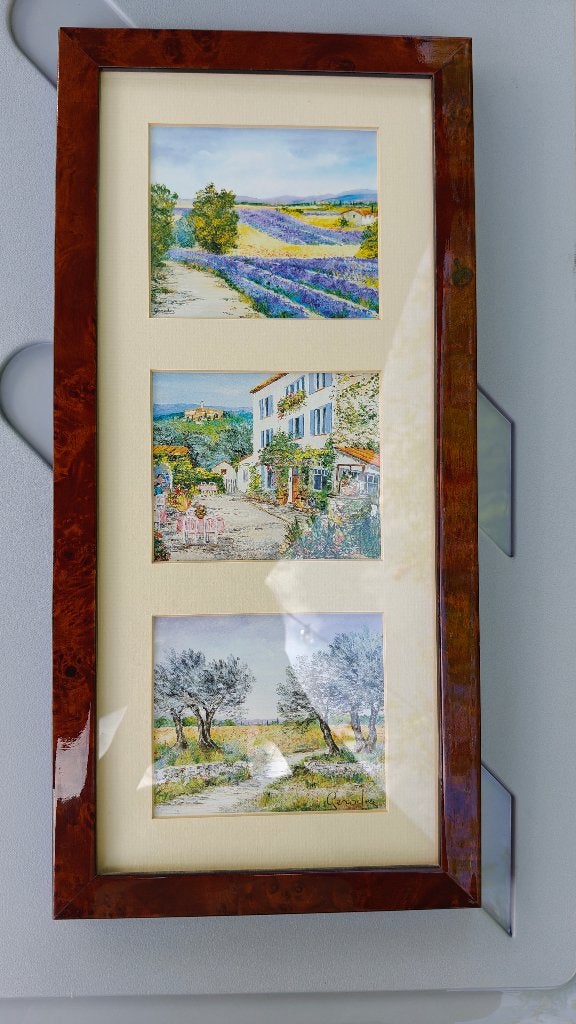 Tableau 3 peintures provencales Gerodez, Antiquités & Art, Enlèvement, Sous verre, Peinture à l'huile, Paysage