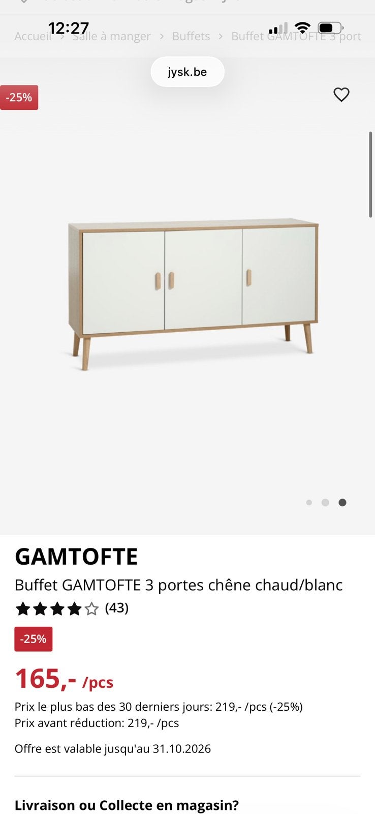 buffet jysk, Maison & Meubles, Enlèvement, Comme neuf