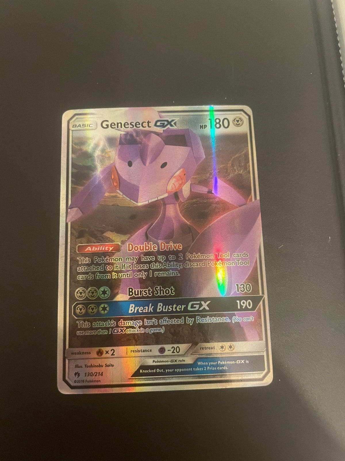 Titel: Pokémon Kaart - Genesect GX 130/214 Full Art (2018, Ophalen, Zo goed als nieuw, Losse kaart, Foil