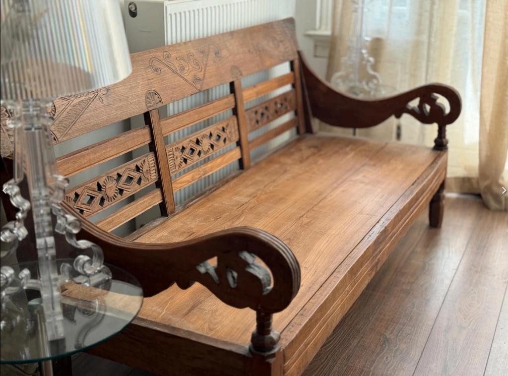 Antieke Birmaanse teak bank, Ophalen of Verzenden, Zo goed als nieuw