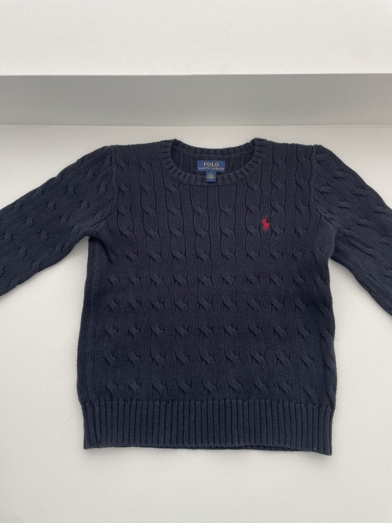 Blauwe kabeltrui van Polo Ralph Lauren maat 110, Kinderen en Baby's, Trui of Vest, Ophalen of Verzenden, Zo goed als nieuw, Polo Ralph Lauren