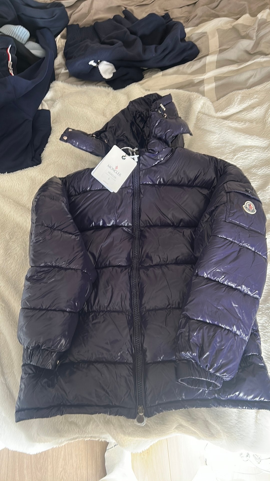 Moncler maya donkerblauw maat L, Kleding | Heren, Ophalen of Verzenden, Zo goed als nieuw, Maat 52/54 (L), Blauw