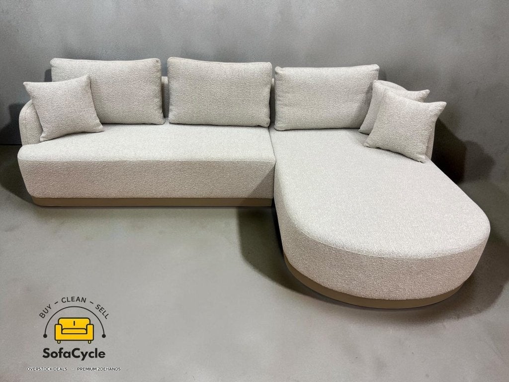 Hoekzetel wit in bouclé met slaapfunctie, Nieuw, Zonnestraat 223-229, 9600 Ronse, België, Info@sofacycle.be, SofaCycle VOF