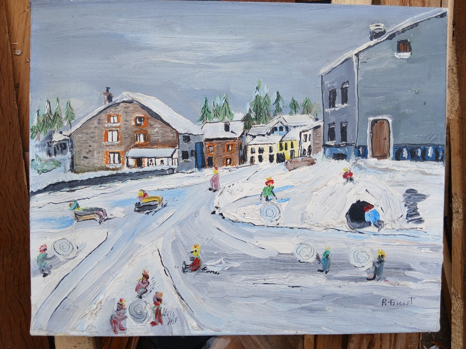 Petit tableau R Gillette., Signé, Toile