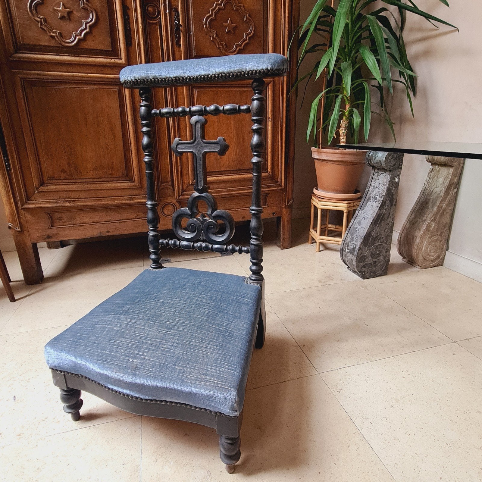 Chaise de prière ancienne ou Prie-Dieu, Napoléon III., Antiquités & Art, Enlèvement