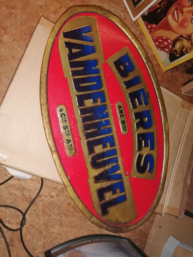 1933 oud blikken bier bord vandenheuvel, Ophalen of Verzenden