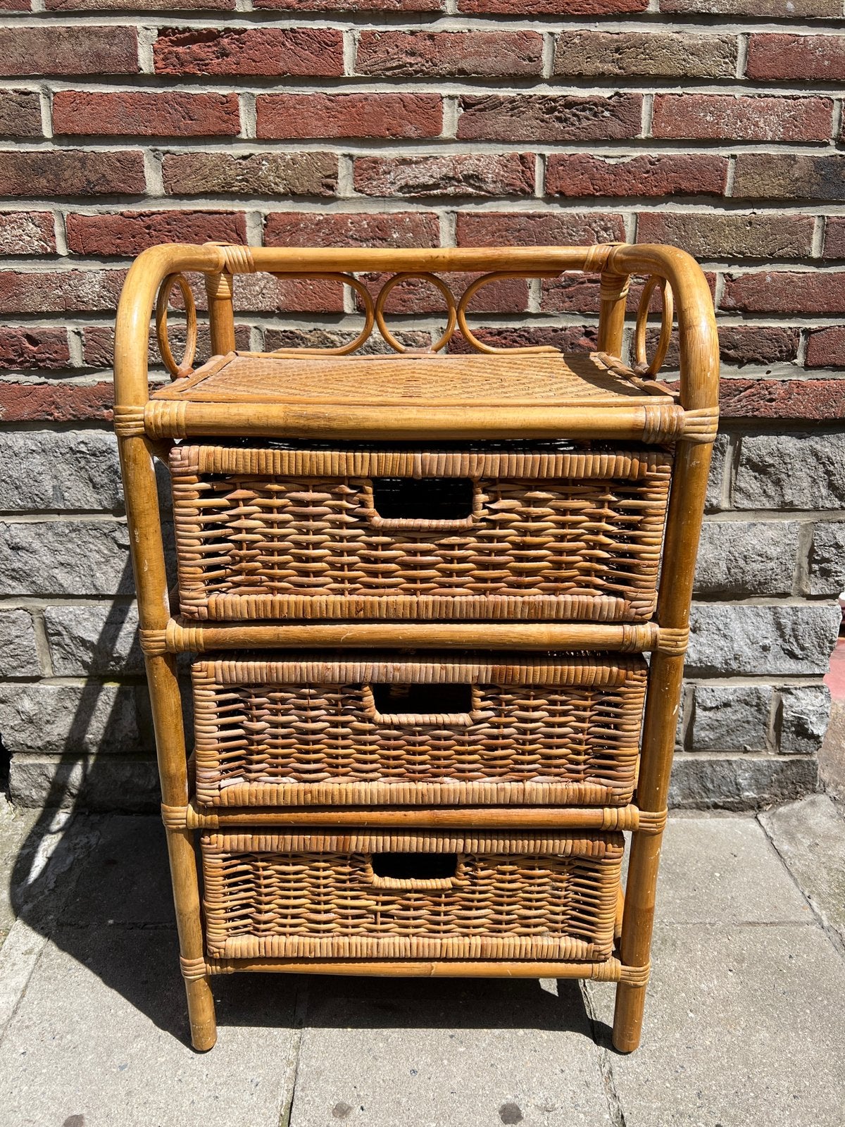 Commode en rotin 3 tiroirs – Style vintage bohème, Maison & Meubles, Enlèvement, Comme neuf