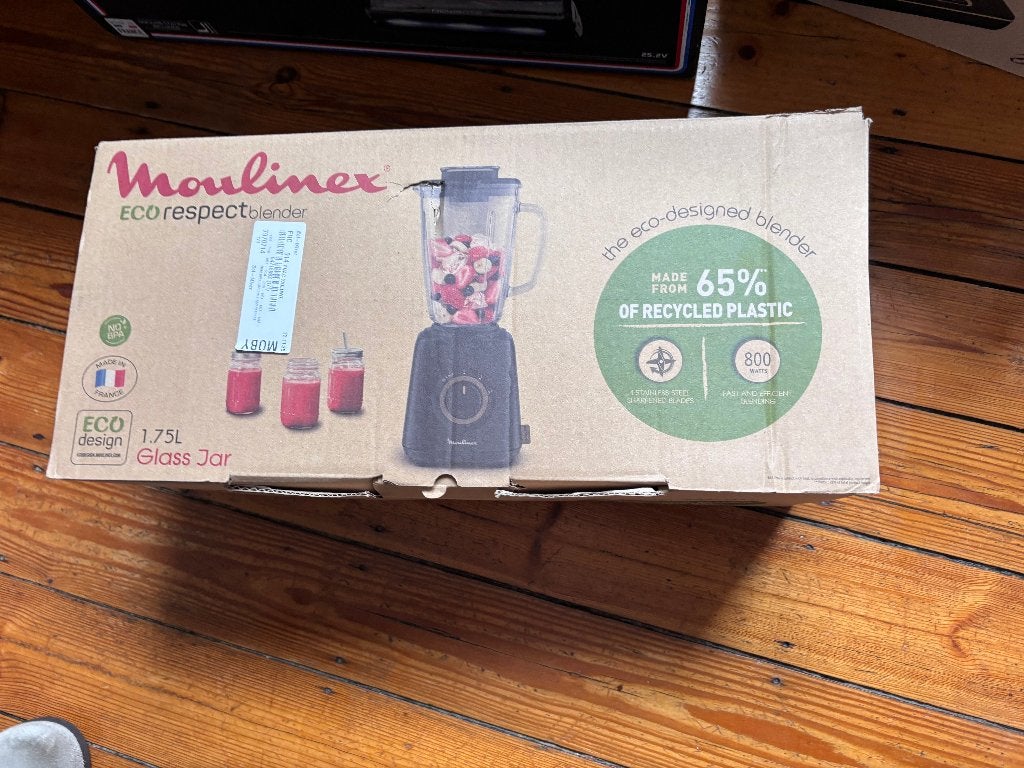 NIEUW: Blender Moulinex Eco Respect 800W - Glazen kom 1,75 L, Elektronische apparatuur, Ophalen of Verzenden, Nieuw, Blender