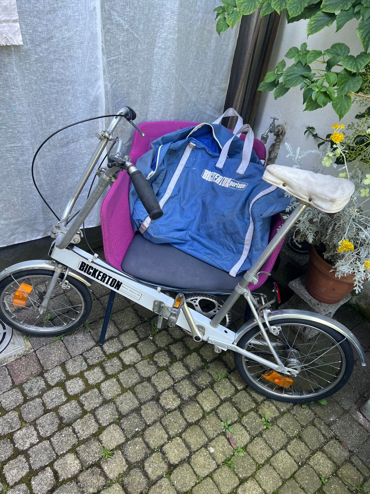 Vintage aluminium Bickerton plooifiets, Rowlington LTD, Gebruikt, Velgrem, 14 tot 16 inch, Totaal opvouwbaar