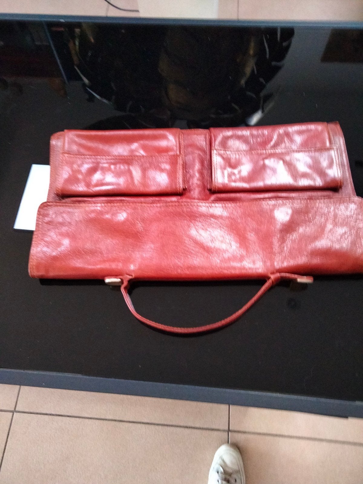 vintage lederen handtas.Merk Barbarella, Ophalen of Verzenden, Oranje