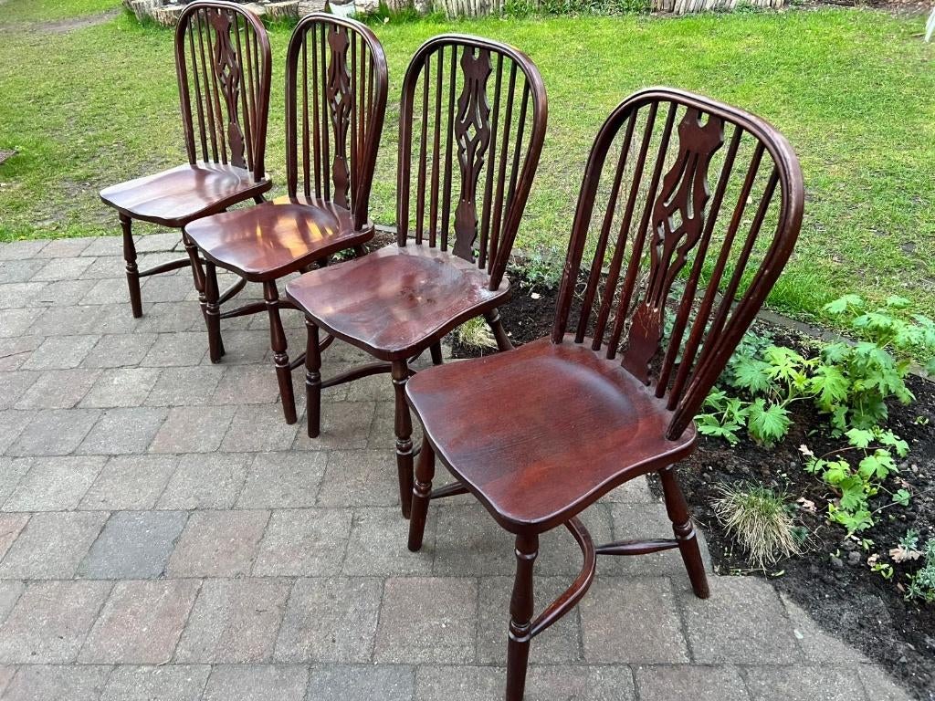 Set van 4 antieke Windsor stoelen – massief hout kersenkleur, Huis en Inrichting, Stoelen, Zo goed als nieuw, Vier, Hout, Bruin