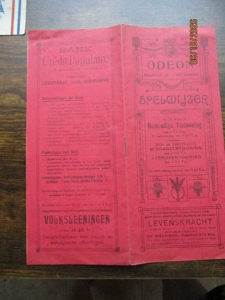 1918. Zaal Odeon Antwerpen  programmaboekje, Verzenden