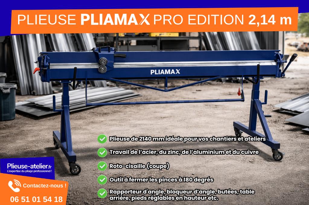 PUISSANTE – Plieuse PLIAMAX PRO zinc/acier 2,14 m + Coupe