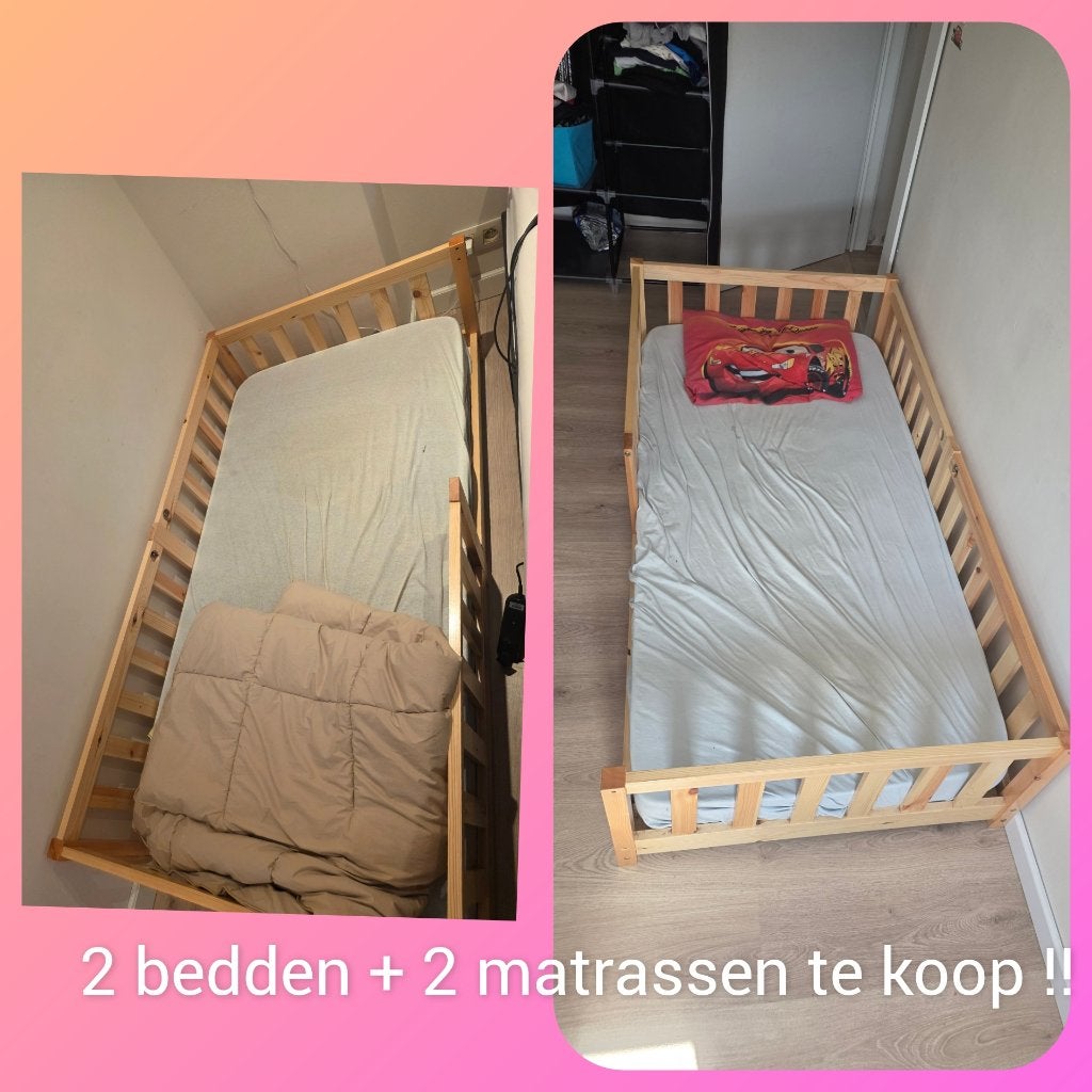 2 bedden + matrassen, Huis en Inrichting, Slaapkamer | Bedden, Ophalen, 190 cm of minder, 80 cm