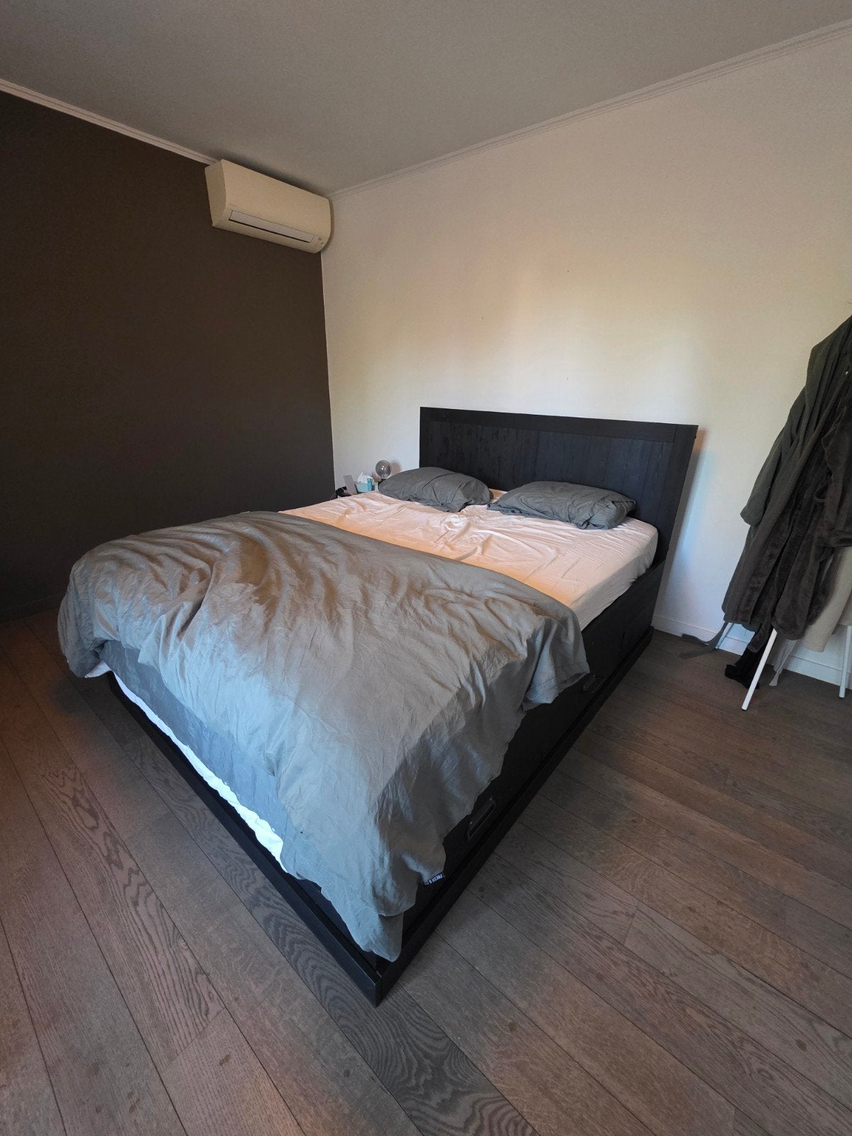 IKEA bed met opberglades – 160x200 cm (zwart), Huis en Inrichting, Slaapkamer | Bedden, Ophalen, Gebruikt, Zwart, Tweepersoons