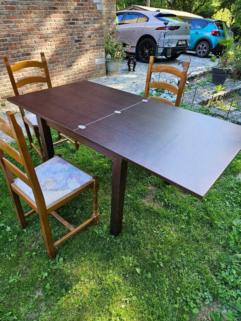 uitschuifbare tafel + 3 stoelen, Huis en Inrichting, Ophalen, Gebruikt, 50 tot 100 cm, Vierkant