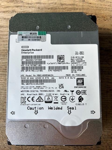 HPE Western Digital Enterprise HDD 14 TB SATA, Enlèvement ou Envoi, Reconditionné, Interne, SATA