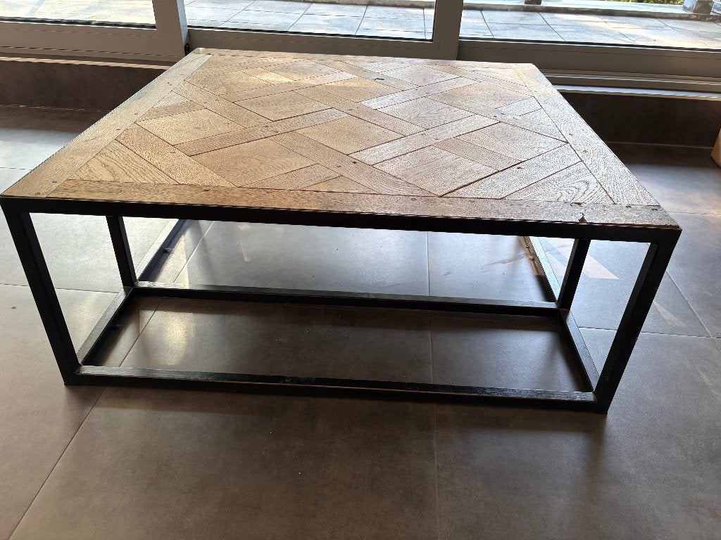 salon tafel in parket hout 2 cm dik vierkant, Huis en Inrichting, Ophalen, Hout, Beige, Landelijk