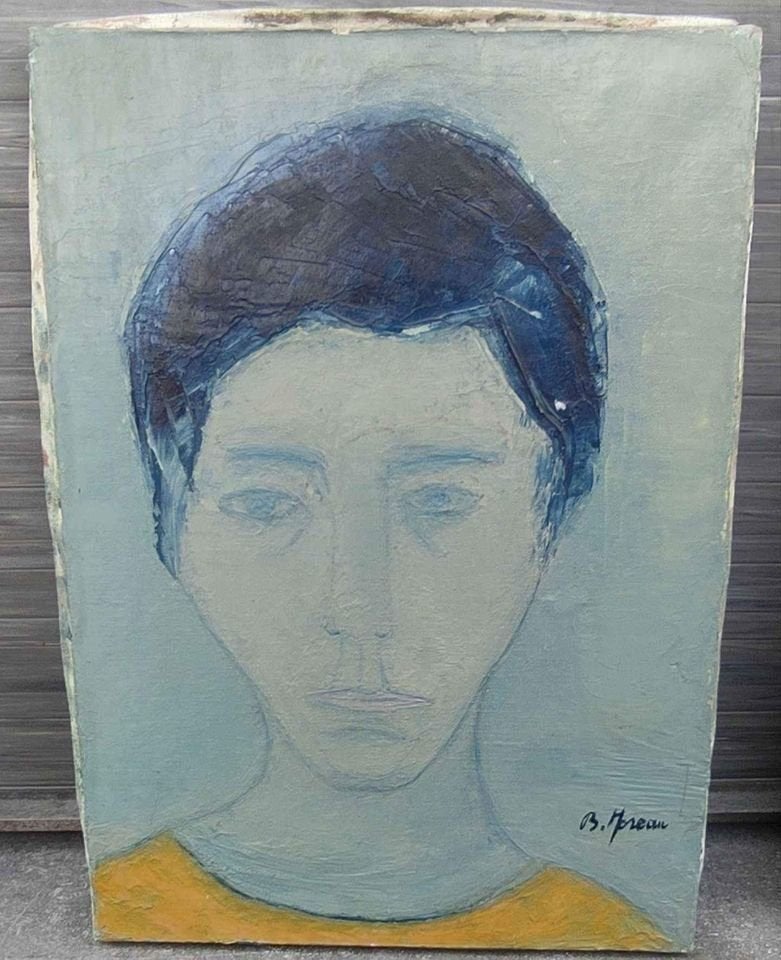 Huile sur toile portrait signe Baptiste moreau, Antiquités & Art, Enlèvement ou Envoi, Toile